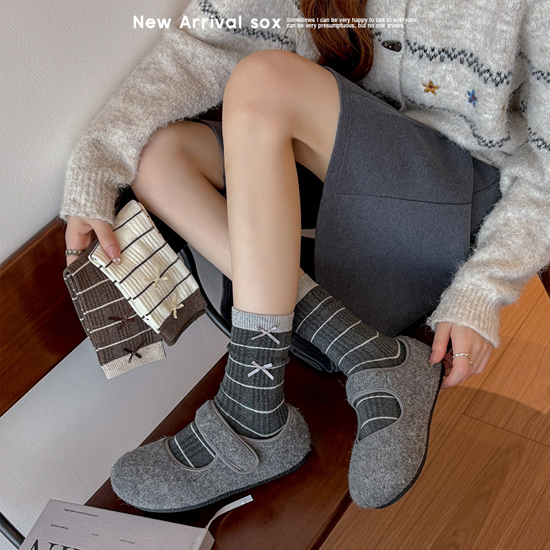 Bowknot Striped Slouchy Mid-Ca - Boot Sock Slouchy recension och pris