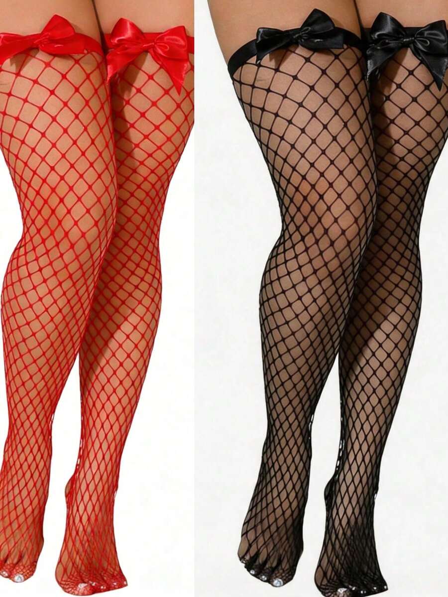 Bow Decor Fishnet Thigh High S - Fishnet Stocking Women recension och pris
